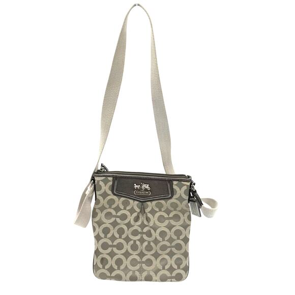 RETAIL $199 COACH MADISON OP ART CROSSBODY BAG SILVER Metallic & Silver Leather - Picture 1 of 11